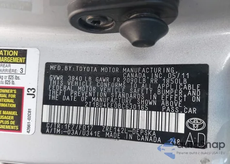 2011 Toyota Corolla S из США, поврежденный, VIN 2T1BU4EE0BC630165